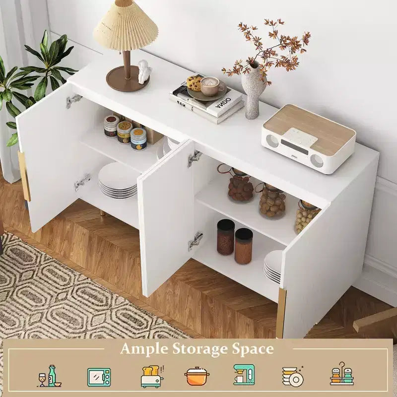 Credenza Moderna con Ante Scanalate e Ripiani Regolabili, Buffet Grande, Madia, Mobile Contenitore, Tavolo Consolle