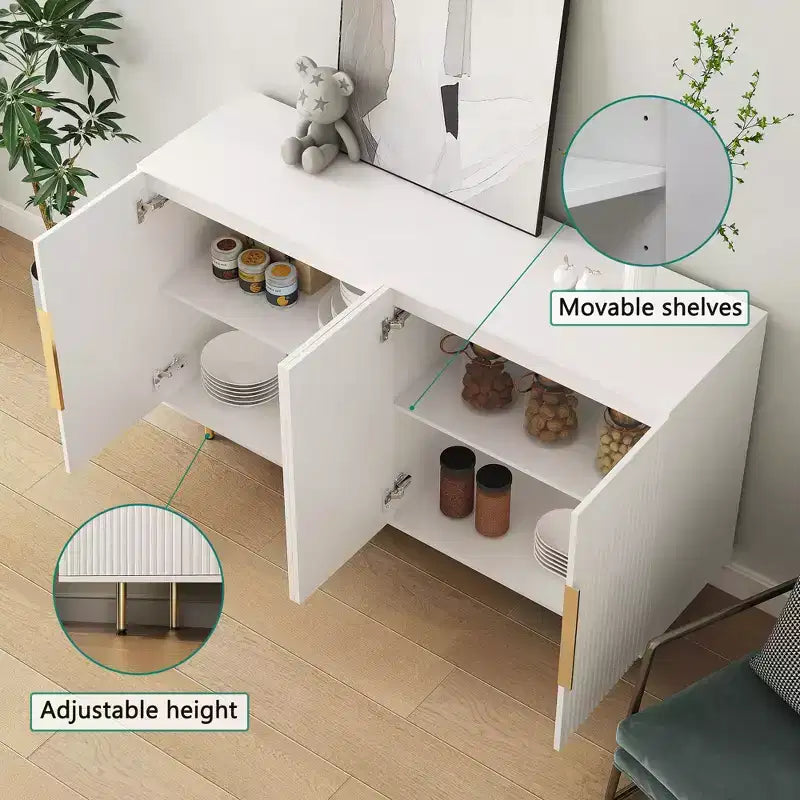 Credenza Moderna con Ante Scanalate e Ripiani Regolabili, Buffet Grande, Madia, Mobile Contenitore, Tavolo Consolle