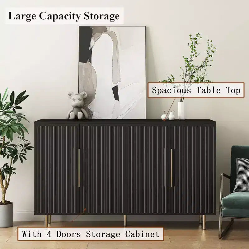 Credenza Moderna con Ante Scanalate e Ripiani Regolabili, Buffet Grande, Madia, Mobile Contenitore, Tavolo Consolle