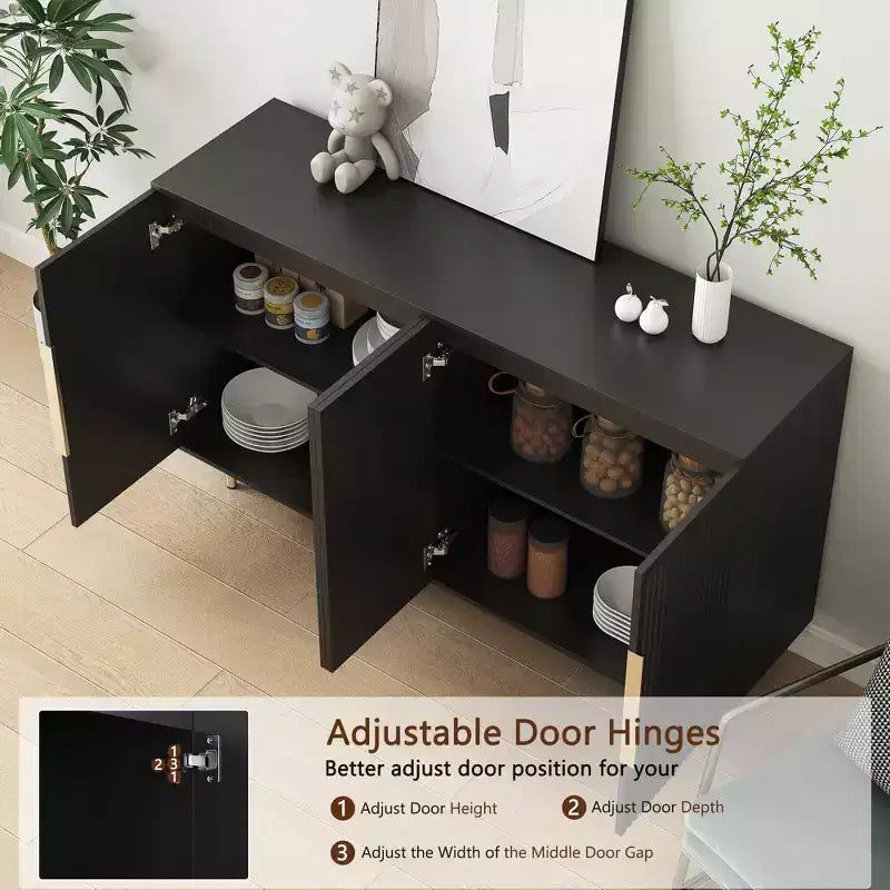 Credenza Moderna con Ante Scanalate e Ripiani Regolabili, Buffet Grande, Madia, Mobile Contenitore, Tavolo Consolle