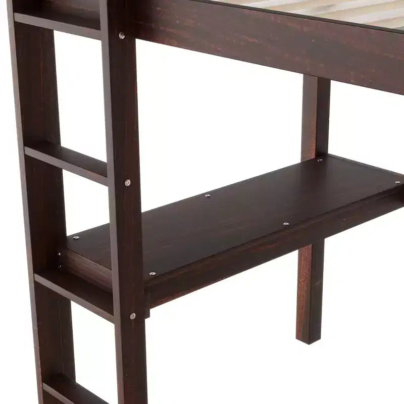 Letto a soppalco in legno di caucciù (Hevea) matrimoniale da 78,60''L 41,40''W con scaletta, ringhiera di sicurezza e scrivania integrata