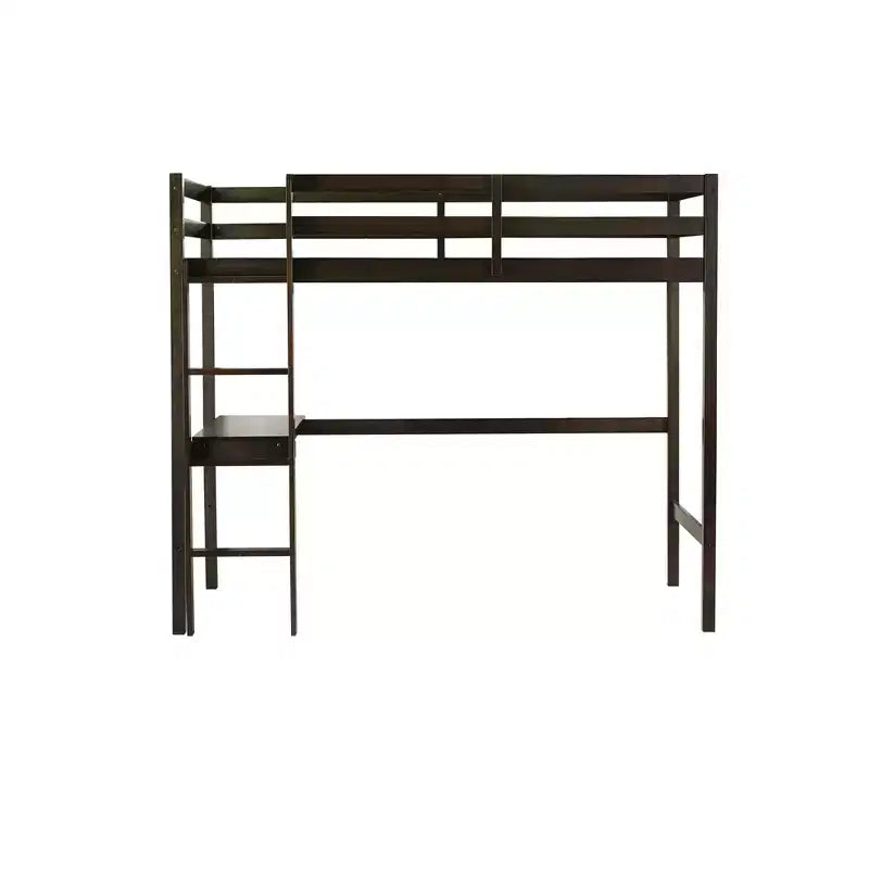 Letto a soppalco in legno di caucciù (Hevea) matrimoniale da 78,60''L 41,40''W con scaletta, ringhiera di sicurezza e scrivania integrata