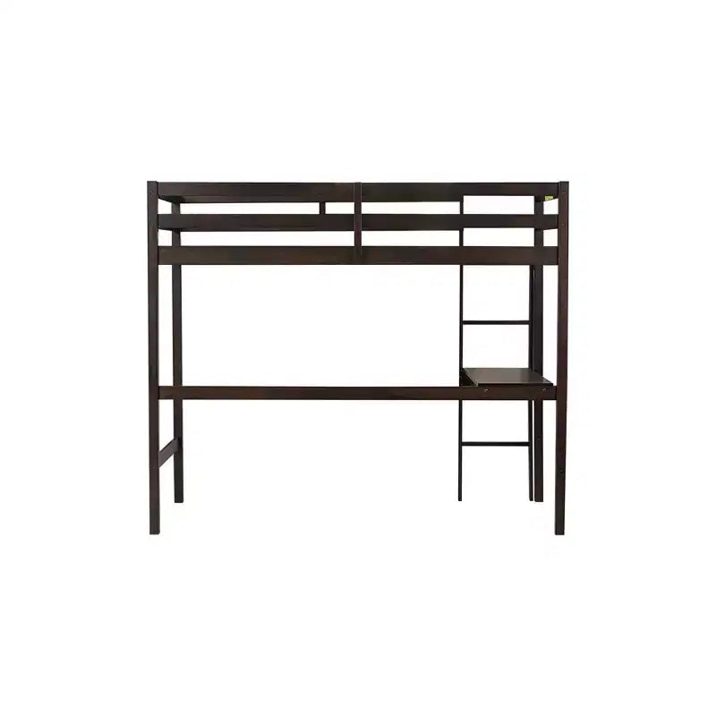 Letto a soppalco in legno di caucciù (Hevea) matrimoniale da 78,60''L 41,40''W con scaletta, ringhiera di sicurezza e scrivania integrata