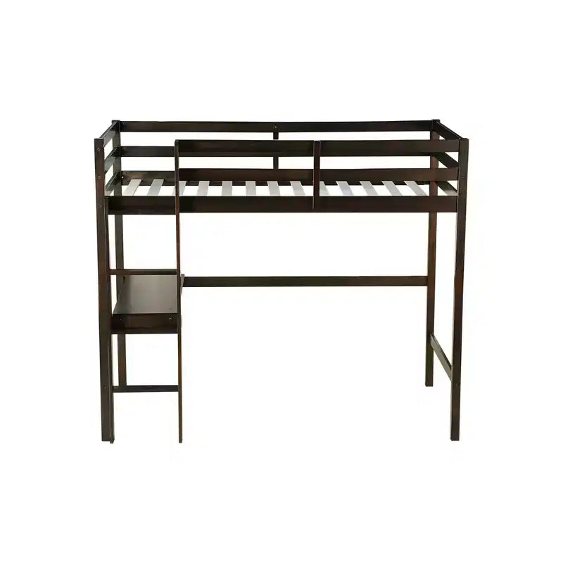 Letto a soppalco in legno di caucciù (Hevea) matrimoniale da 78,60''L 41,40''W con scaletta, ringhiera di sicurezza e scrivania integrata