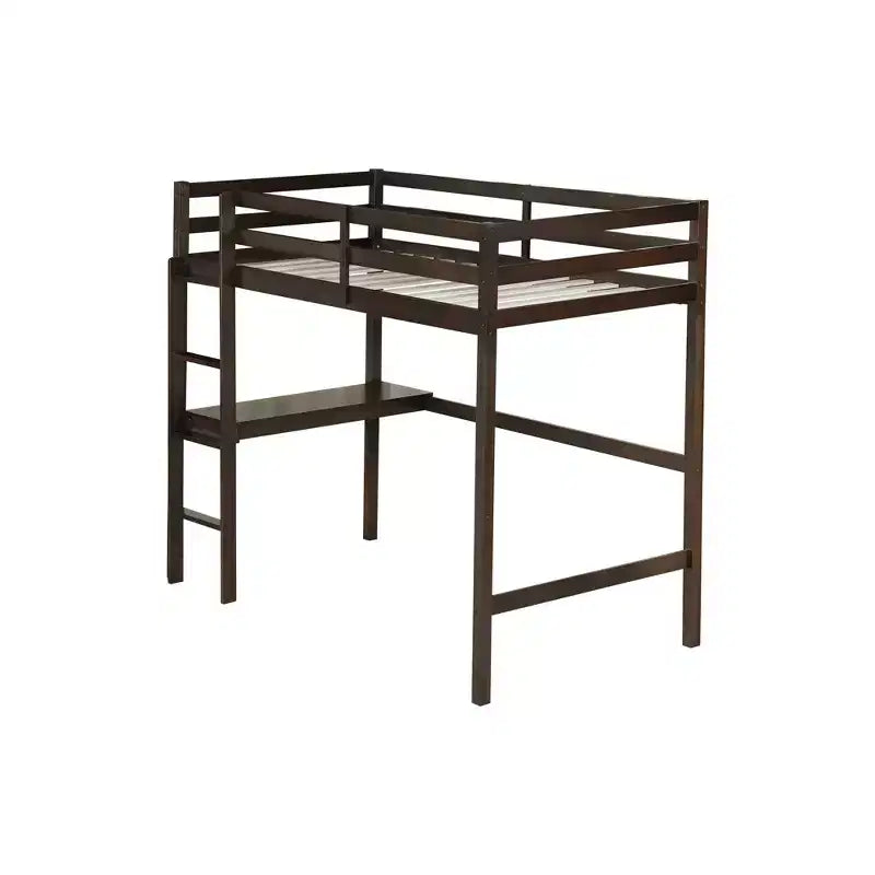 Letto a soppalco in legno di caucciù (Hevea) matrimoniale da 78,60''L 41,40''W con scaletta, ringhiera di sicurezza e scrivania integrata