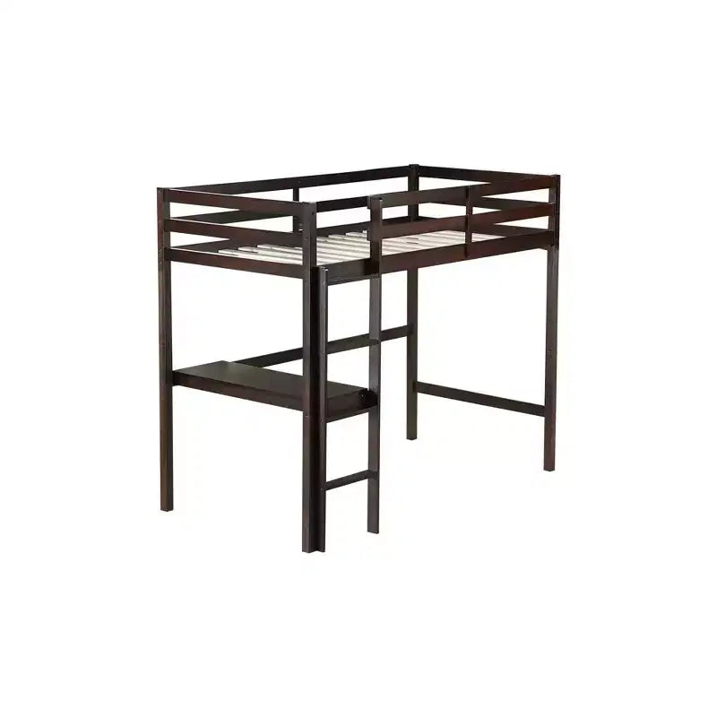 Letto a soppalco in legno di caucciù (Hevea) matrimoniale da 78,60''L 41,40''W con scaletta, ringhiera di sicurezza e scrivania integrata