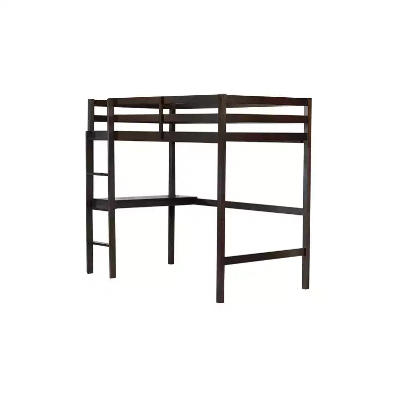 Letto a soppalco in legno di caucciù (Hevea) matrimoniale da 78,60''L 41,40''W con scaletta, ringhiera di sicurezza e scrivania integrata