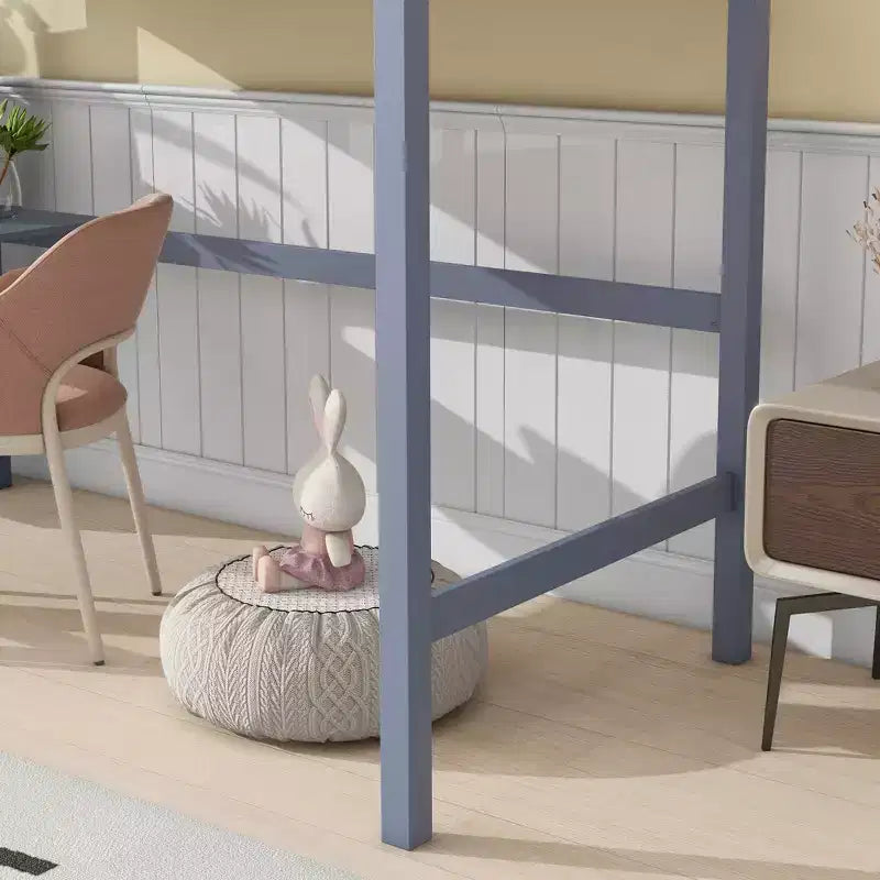 Letto a soppalco in legno di caucciù (Hevea) matrimoniale da 78,60''L 41,40''W con scaletta, ringhiera di sicurezza e scrivania integrata