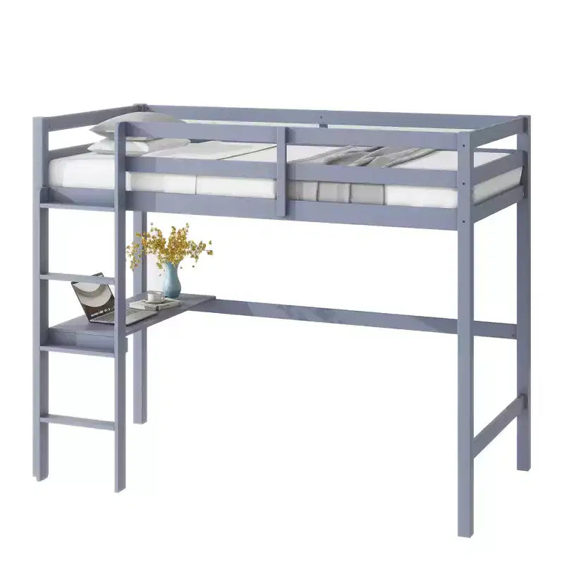 Letto a soppalco in legno di caucciù (Hevea) matrimoniale da 78,60''L 41,40''W con scaletta, ringhiera di sicurezza e scrivania integrata