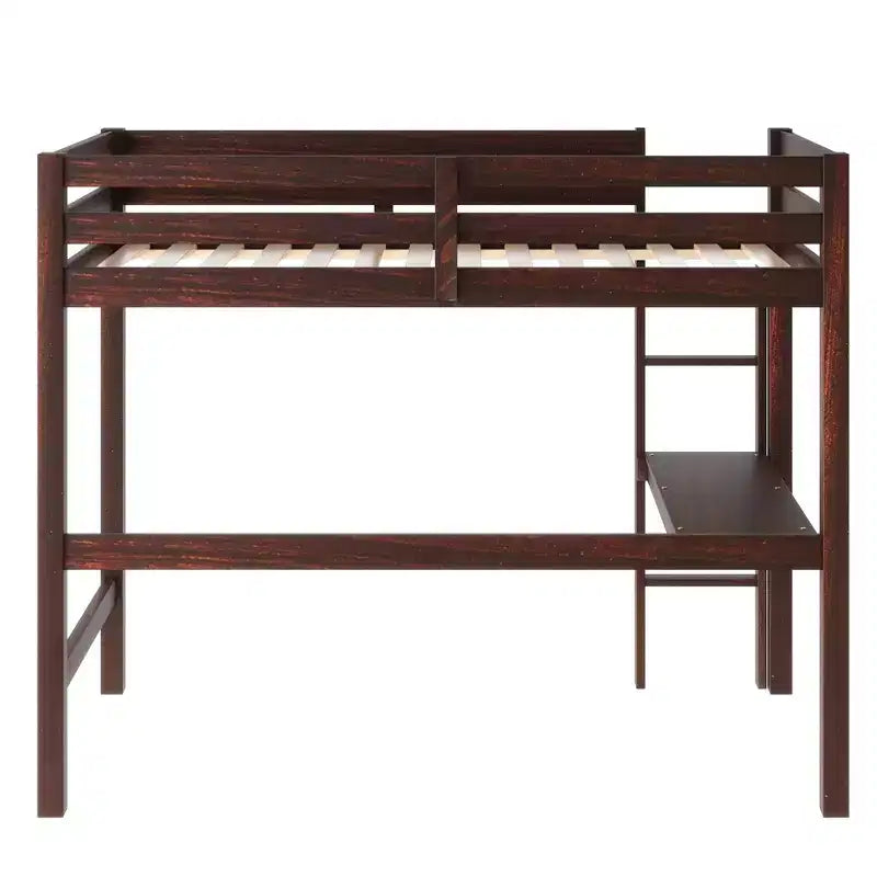 Letto a soppalco in legno di caucciù (Hevea) matrimoniale da 78,60''L 41,40''W con scaletta, ringhiera di sicurezza e scrivania integrata