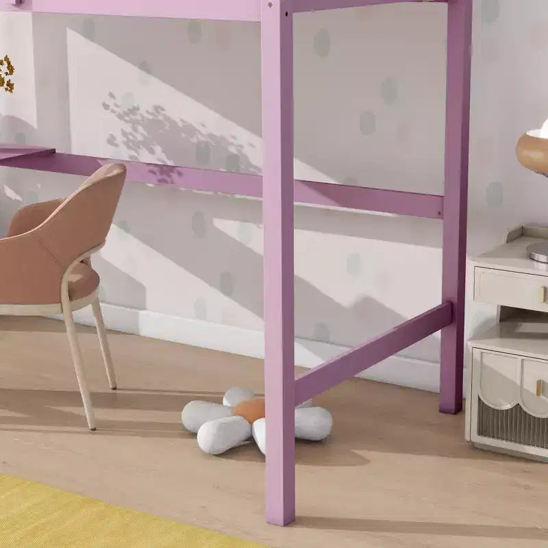 Letto a soppalco in legno di caucciù (Hevea) matrimoniale da 78,60''L 41,40''W con scaletta, ringhiera di sicurezza e scrivania integrata