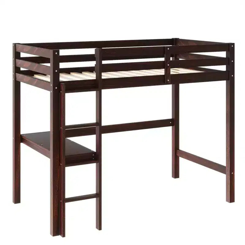 Letto a soppalco in legno di caucciù (Hevea) matrimoniale da 78,60''L 41,40''W con scaletta, ringhiera di sicurezza e scrivania integrata