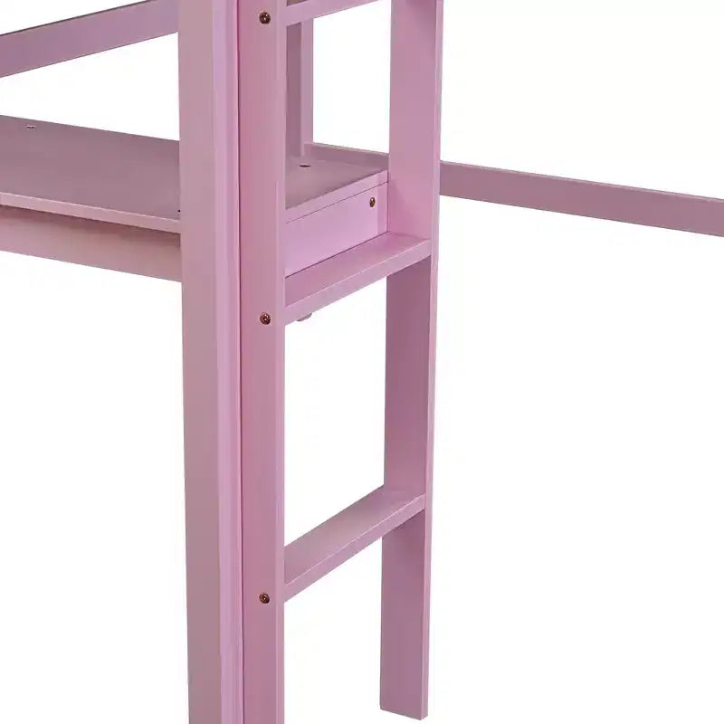 Letto a soppalco in legno di caucciù (Hevea) matrimoniale da 78,60''L 41,40''W con scaletta, ringhiera di sicurezza e scrivania integrata