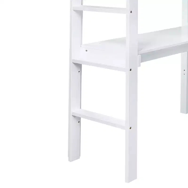Letto a soppalco in legno di caucciù (Hevea) matrimoniale da 78,60''L 41,40''W con scaletta, ringhiera di sicurezza e scrivania integrata