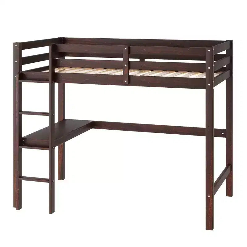 Letto a soppalco in legno di caucciù (Hevea) matrimoniale da 78,60''L 41,40''W con scaletta, ringhiera di sicurezza e scrivania integrata