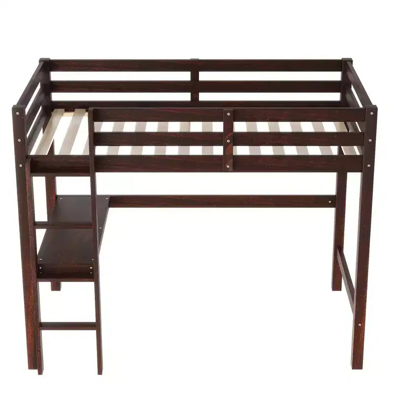 Letto a soppalco in legno di caucciù (Hevea) matrimoniale da 78,60''L 41,40''W con scaletta, ringhiera di sicurezza e scrivania integrata