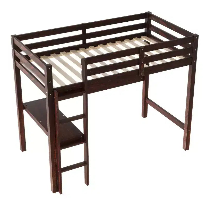 Letto a soppalco in legno di caucciù (Hevea) matrimoniale da 78,60''L 41,40''W con scaletta, ringhiera di sicurezza e scrivania integrata