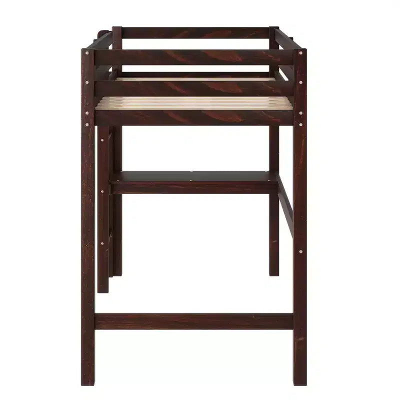 Letto a soppalco in legno di caucciù (Hevea) matrimoniale da 78,60''L 41,40''W con scaletta, ringhiera di sicurezza e scrivania integrata