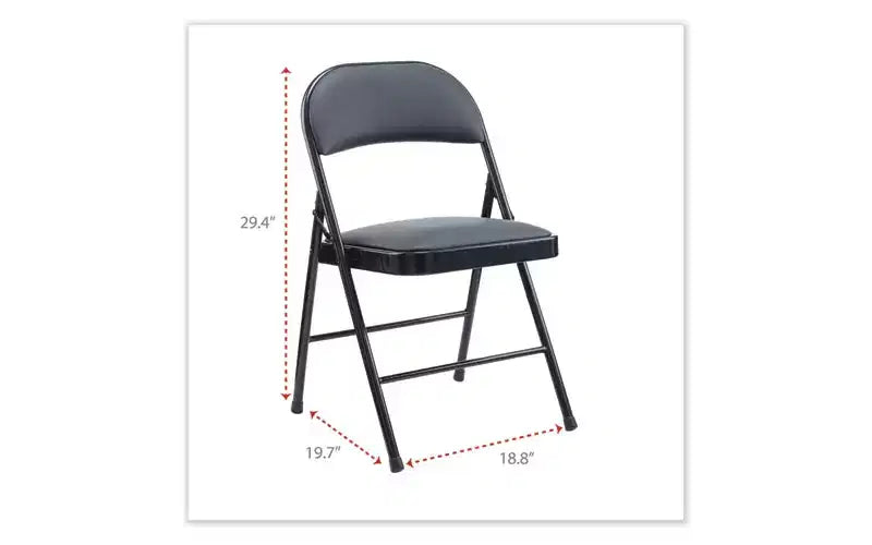 Sedia Pieghevole Imbottita, Capacità Fino a 113 kg, Sedile Nero, Schienale Nero, Base Nera, 4/Cartone
