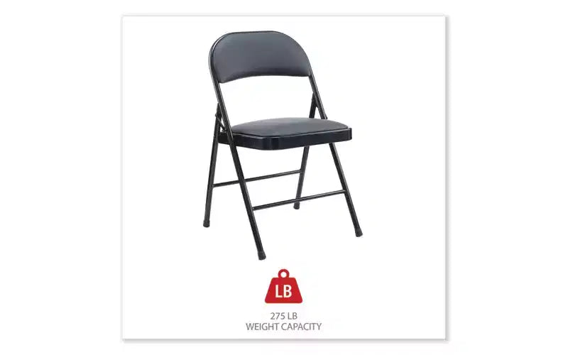 Sedia Pieghevole Imbottita, Capacità Fino a 113 kg, Sedile Nero, Schienale Nero, Base Nera, 4/Cartone