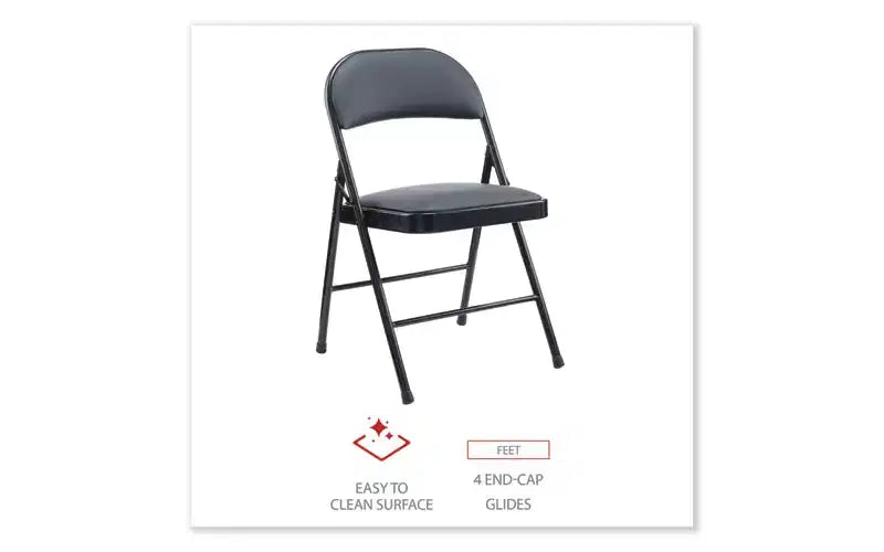 Sedia Pieghevole Imbottita, Capacità Fino a 113 kg, Sedile Nero, Schienale Nero, Base Nera, 4/Cartone