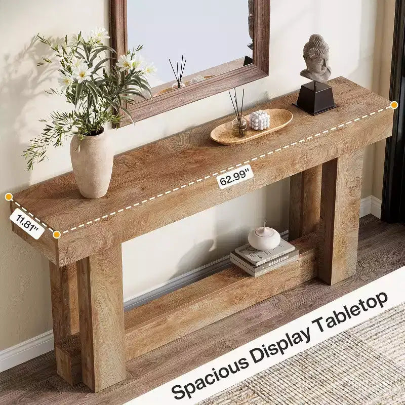 Consolle in legno da 62.99 pollici, tavolo stretto lungo a 2 livelli per ingresso stile fattoria