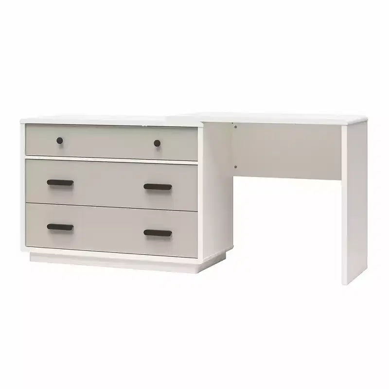 di cassettiera a 3 cassetti e scrivania combinate Valencia, tortora e bianco