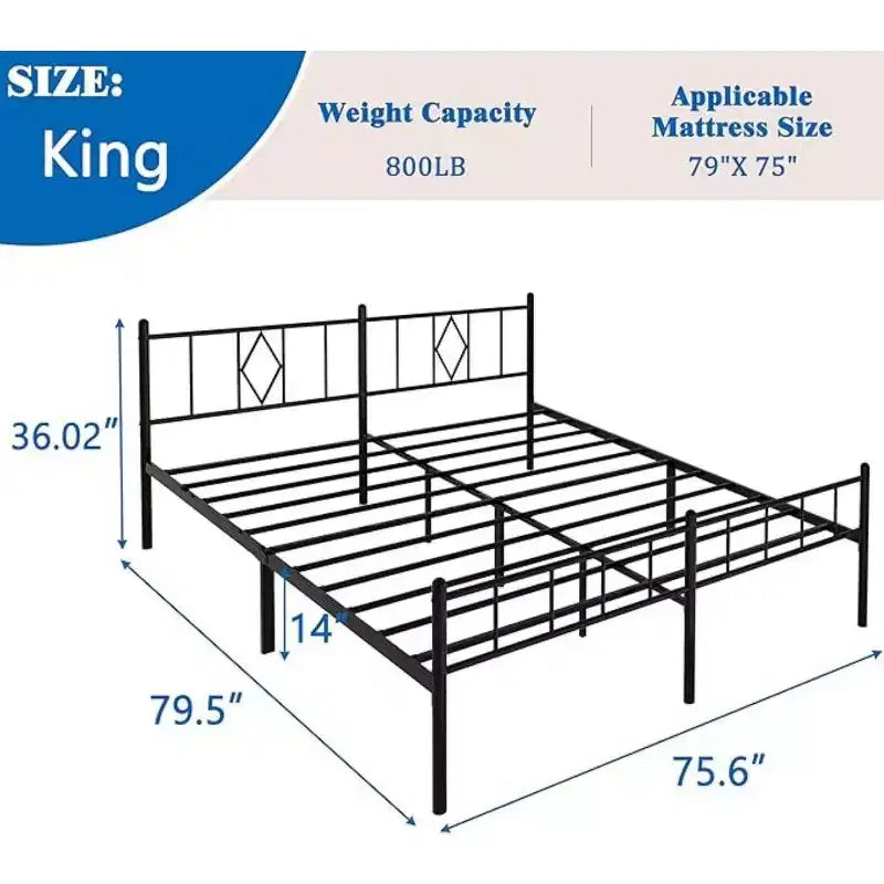 Aumentare le dimensioni del letto matrimoniale a king-size. È alto 35,6 cm (14 pollici) con una struttura in metallo con piattaforma.