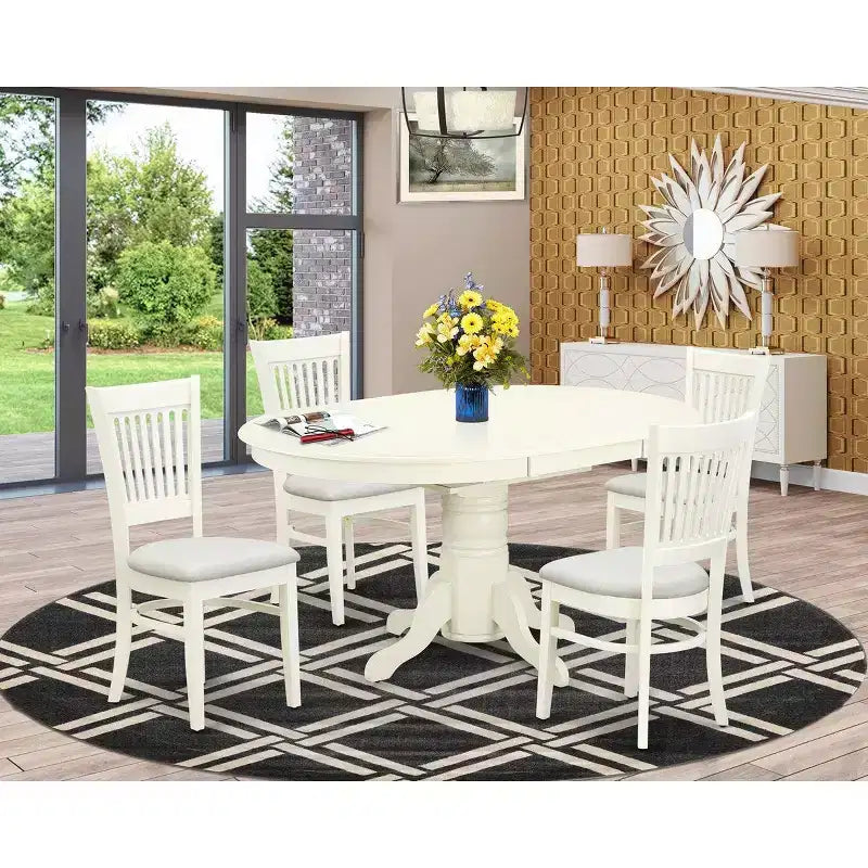 Set da pranzo 5 pezzi: tavolo ovale e sedie in lino, 42x60 pollici