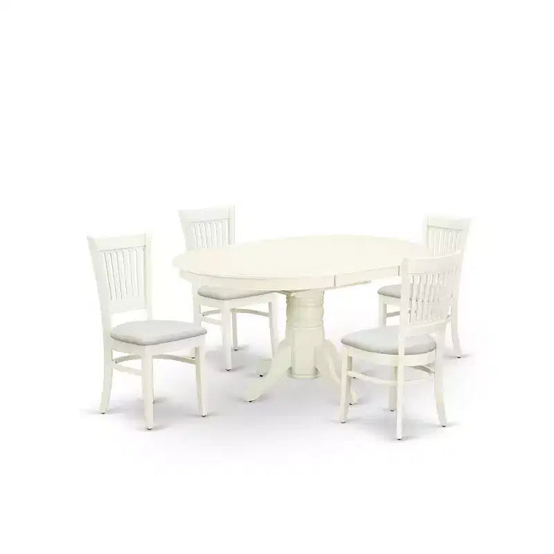 Set da pranzo 5 pezzi: tavolo ovale e sedie in lino, 42x60 pollici
