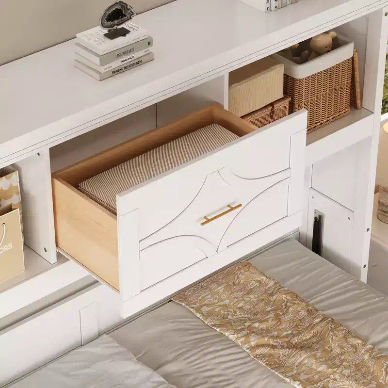 Letto a scomparsa singolo con mensole portaoggetti, letto a scomparsa singolo in legno con stazione di ricarica e cassetto, letto a cassettone pieghevole per camera degli ospiti