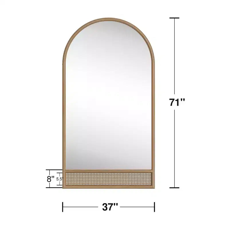Specchio a figura intera 71x37 in rattan con cornice in legno massello ad arco e specchio HD, con cornice in legno arrotondata e ispessita per camera da letto, ingresso, soggiorno, guardaroba