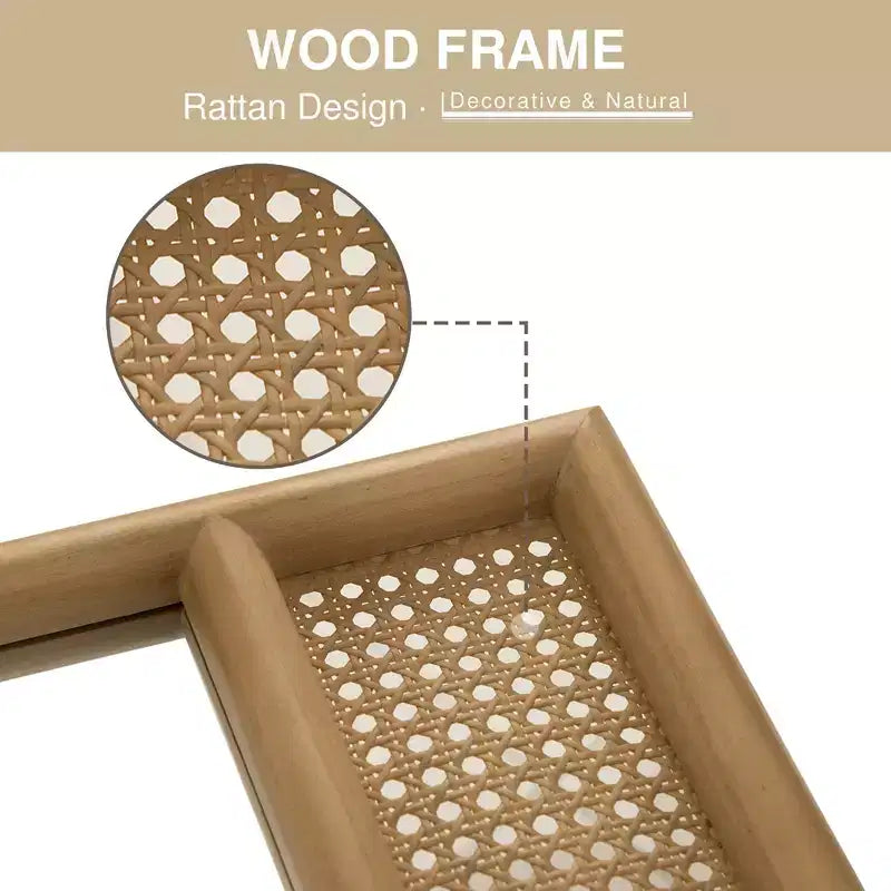 Specchio a figura intera 71x37 in rattan con cornice in legno massello ad arco e specchio HD, con cornice in legno arrotondata e ispessita per camera da letto, ingresso, soggiorno, guardaroba