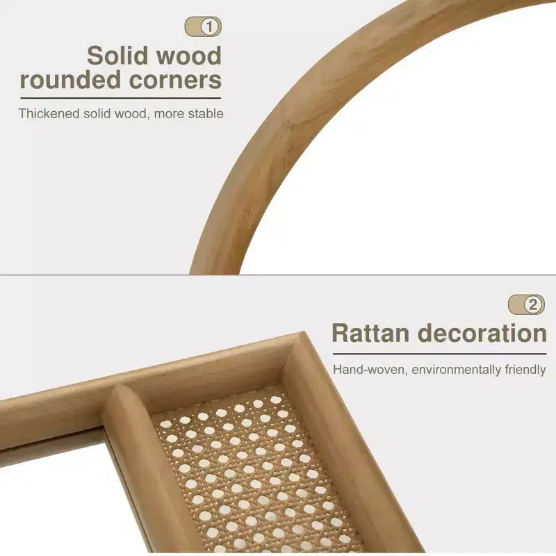 Specchio a figura intera 71x37 in rattan con cornice in legno massello ad arco e specchio HD, con cornice in legno arrotondata e ispessita per camera da letto, ingresso, soggiorno, guardaroba