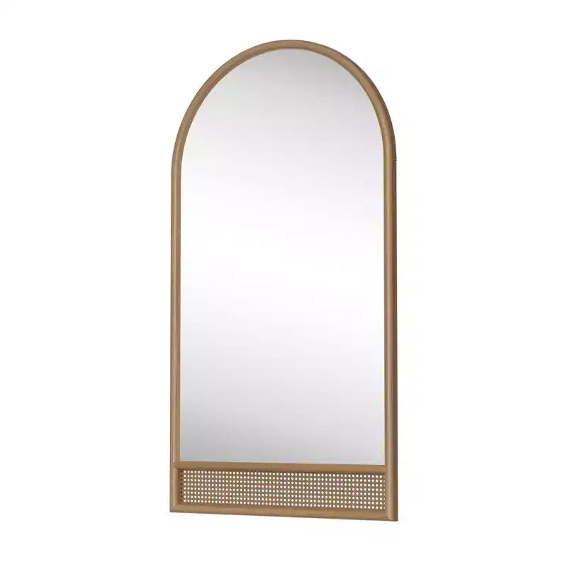 Specchio a figura intera 71x37 in rattan con cornice in legno massello ad arco e specchio HD, con cornice in legno arrotondata e ispessita per camera da letto, ingresso, soggiorno, guardaroba