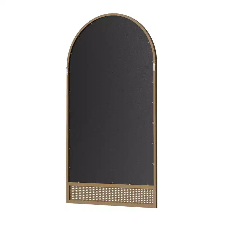 Specchio a figura intera 71x37 in rattan con cornice in legno massello ad arco e specchio HD, con cornice in legno arrotondata e ispessita per camera da letto, ingresso, soggiorno, guardaroba
