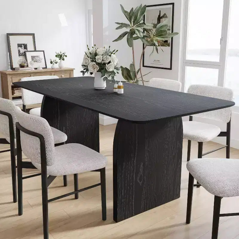 Tavolo da pranzo in legno massello 67 x 33.5 per fattoria con gambe ad arco, piano quadrato in legno nero per sala da pranzo e cucina