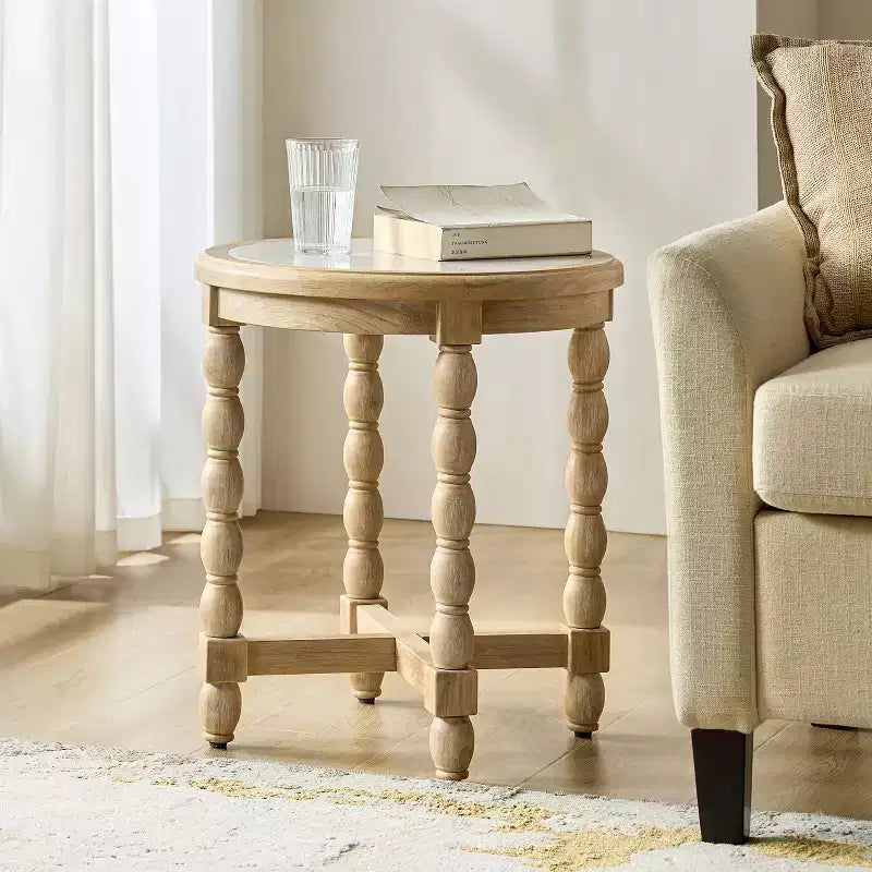 Tavolino con ripiano effetto marmo in stile rustico