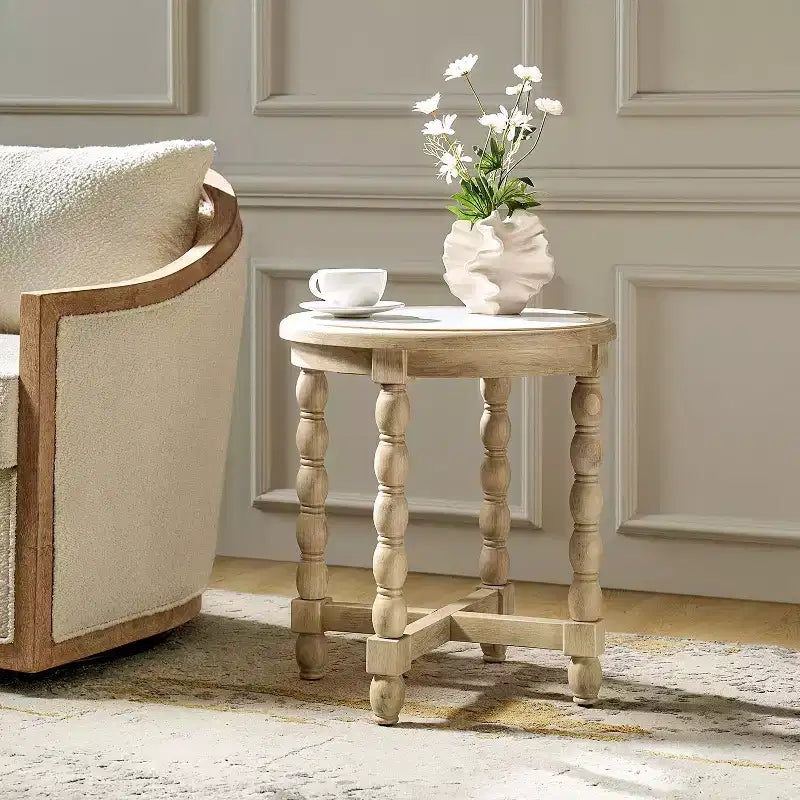 Tavolino con ripiano effetto marmo in stile rustico