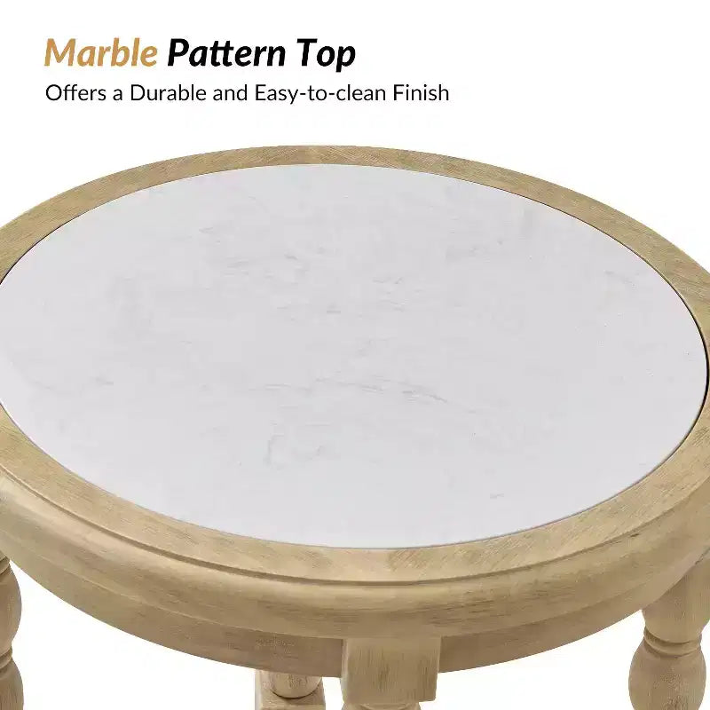 Tavolino con ripiano effetto marmo in stile rustico