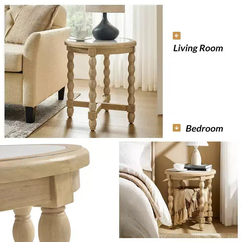 Tavolino con ripiano effetto marmo in stile rustico