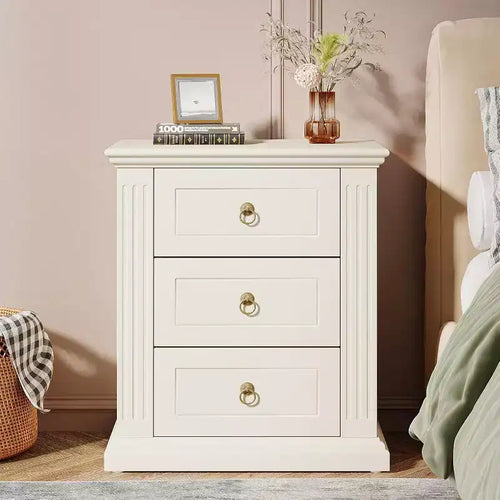 Lantine 3-Drawer Nightstand, Modern Bedside Table with Storage Drawers, Wood Side End Table for Bedroom, Beige