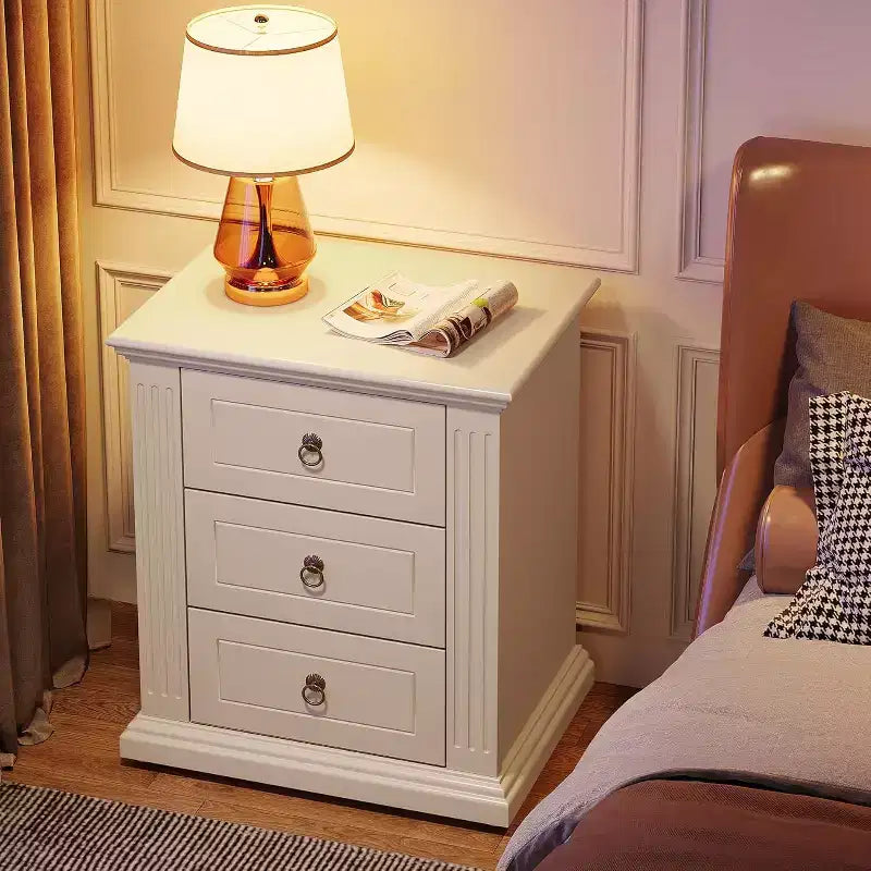 Comodino a 3 cassetti, comodino moderno con cassetti, tavolino laterale in legno per camera da letto, beige