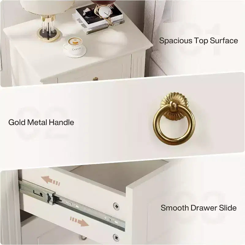 Comodino a 3 cassetti, comodino moderno con cassetti, tavolino laterale in legno per camera da letto, beige