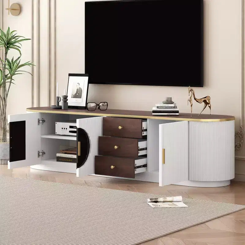 Mobile TV Moderno Minimalista Adatto a TV fino a 80 pollici Dispone di 3 cassetti e 1 ripiano Maniglie in metallo