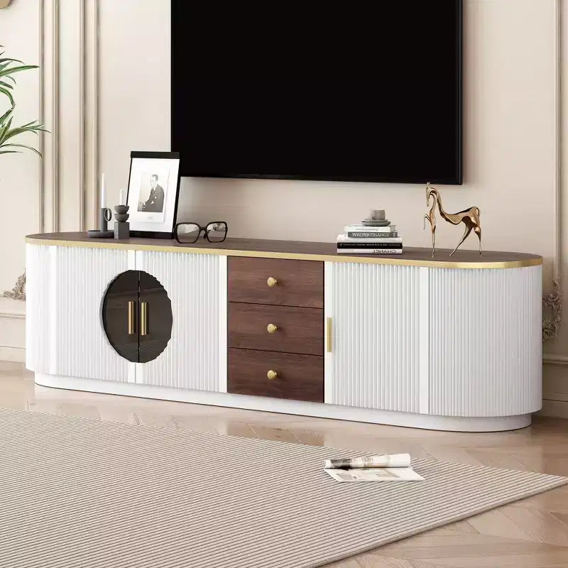 Mobile TV Moderno Minimalista Adatto a TV fino a 80 pollici Dispone di 3 cassetti e 1 ripiano Maniglie in metallo