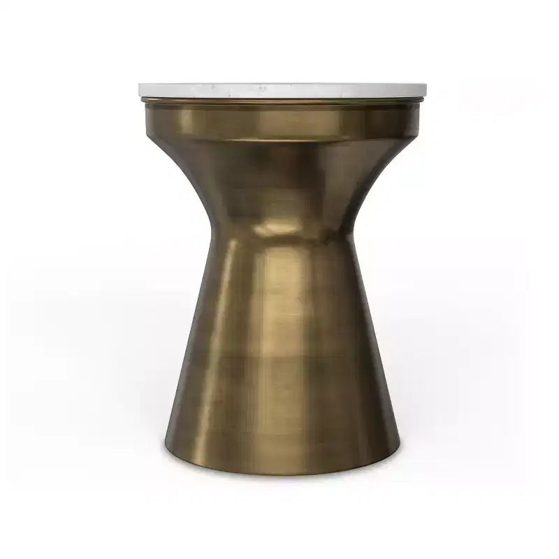 Tavolino Moderno Contemporaneo in Metallo Largo 35 cm, Bianco / Ottone Antico, Completamente Assemblato
