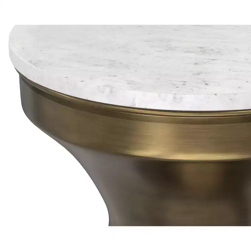 Tavolino Moderno Contemporaneo in Metallo Largo 35 cm, Bianco / Ottone Antico, Completamente Assemblato