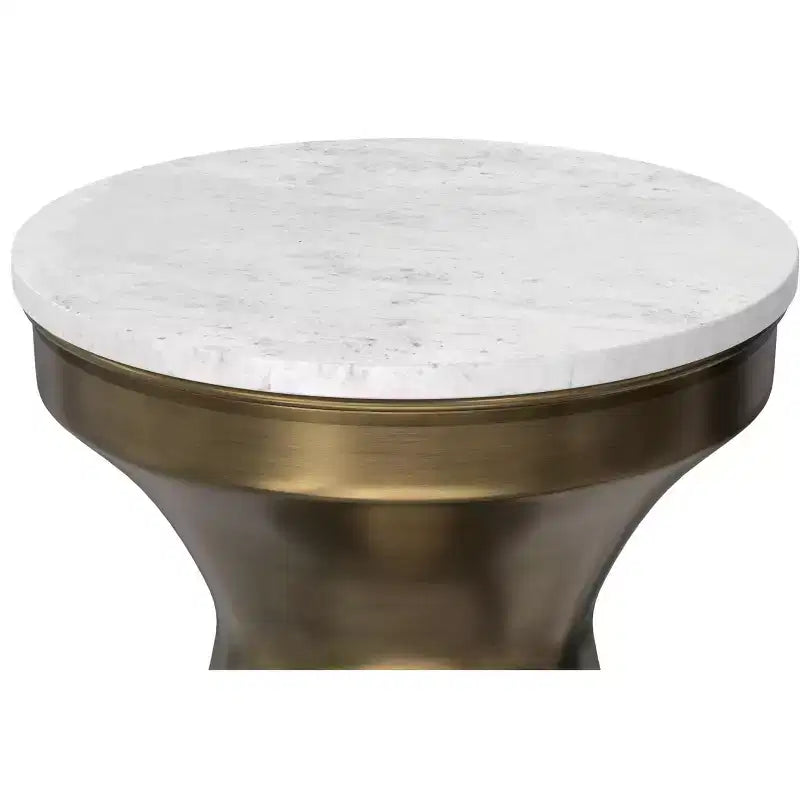 Tavolino Moderno Contemporaneo in Metallo Largo 35 cm, Bianco / Ottone Antico, Completamente Assemblato