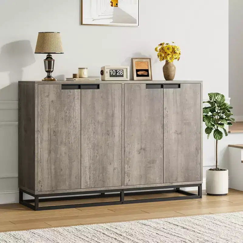 Credenza Buffet da 140 cm con Ante e Ripiani Regolabili, Mobile Contenitore da Cucina